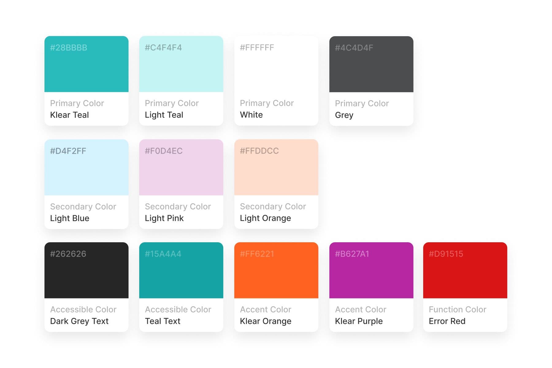 Color Palette for Klear Website Design Project