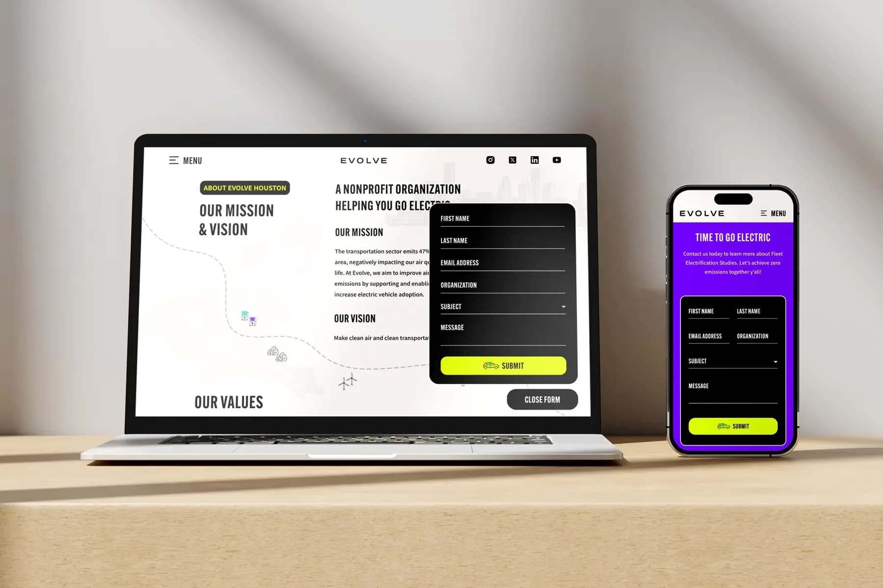 Evolve Houston - Custom Web Design and Development on a Modern Laptop